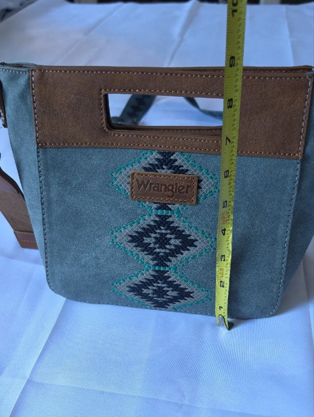 Wrangler Teal & Brown Messenger Crossbody with Patterned Strap
